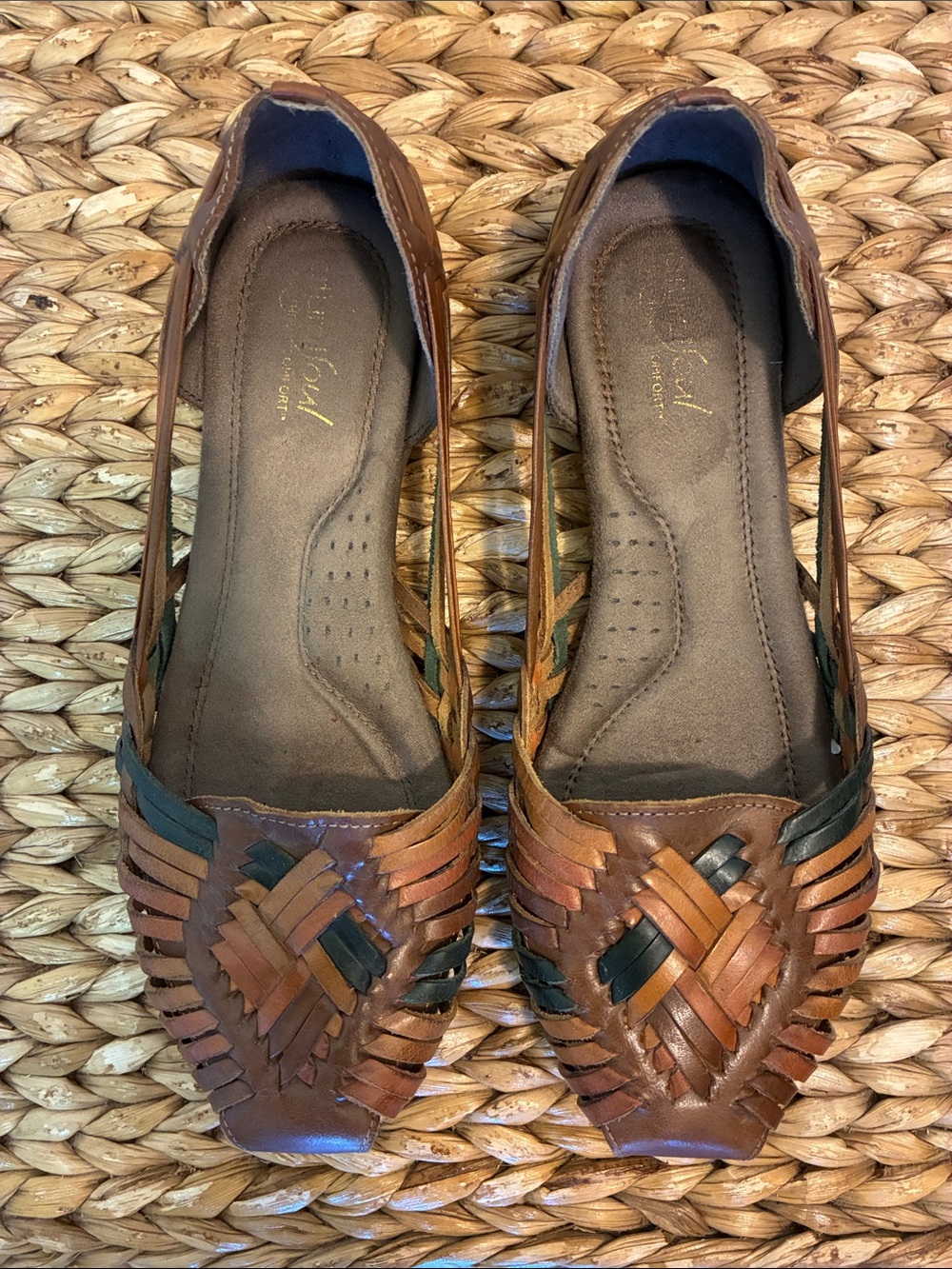 Natural Soul Brown Huarache Woven Leather Flats